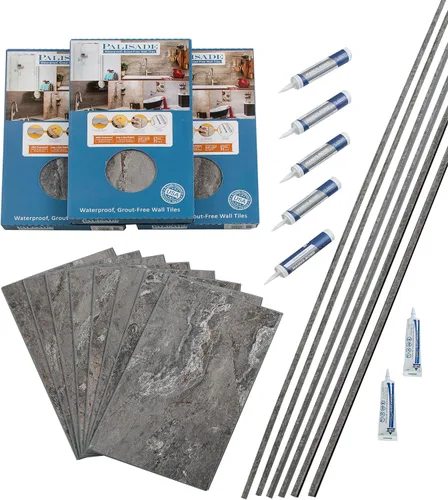 Miniatura 29 de Palisade Kit de azulejos de vinilo entrelazados impermeables para ducha y bañera en mármol Carrara de 23.2 x 11.1 pulgadas Mármol de Carrara
