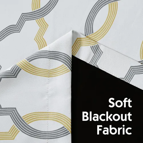 Miniatura 6 de Cortinas 100% blackout, de 54 pulgadas de largo, para dormitorio, amarillo gris sobre blanco con patrón geométrico marroquí, para sala de estar