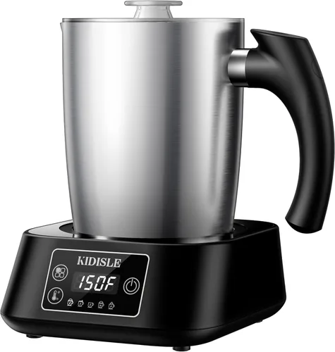 KIDISLE Espumador de leche y vaporizador 5 en 1, jarra de acero inoxidable desmontable de 17 onzas, 4 temperaturas ajustables de 130 °F a 160 °F,