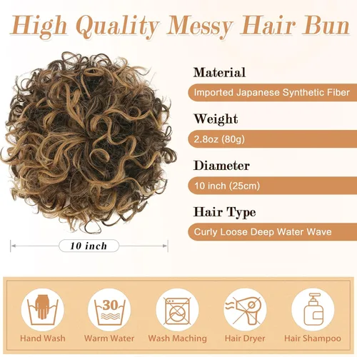Miniatura 2 de PEACOCO Extensión de Cola de Caballo Corta y Rizada Moño Desordenado con Cordón Elástico Moño de Cabello Suelto para Mujeres con Cabello Delgado