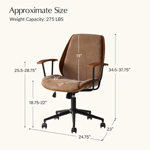 Miniatura 2 de HULALA HOME Silla de oficina de madera maciza con función mecedora, cómoda silla de escritorio de tela con base de madera doblada y metal, silla