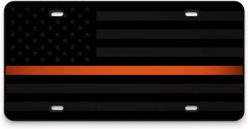 Miniatura 44 de JASS GRAPHIX Placa de matrícula personalizada con la bandera estadounidense de línea amarilla, homenaje personalizado a despachadores y operadores