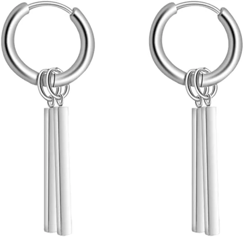 Aretes colgantes minimalistas de doble barra pequeña de aro pequeño para hombres, mujeres, niños y niñas, dijes de acero inoxidable 316L, aros con