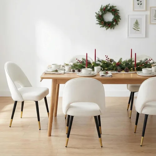 Miniatura 5 de LukeAlon Juego de 2 sillas de comedor clásicas de terciopelo, sillas de cocina tapizadas con respaldo abierto con patas de metal, sillas laterales