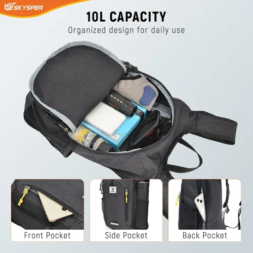 Miniatura 3 de SKYSPER Mochila de senderismo pequeña plegable de 10 litros, plegable, ligera, para senderismo, viaje, para mujeres y hombres Negro