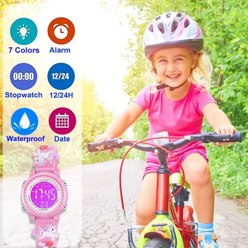 Miniatura 2 de Venhoo Kids Watches 3D Cartoon Waterproof 7 Color Lights Toddler Wrist Digital Watch with Alarm Stopwatch for 3-10 Year Girls Little Child