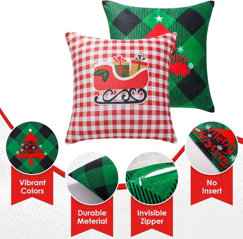 Miniatura 2 de YIYEA Juego de 4 fundas de almohada de terciopelo de Navidad de 16 x 16 pulgadas, fundas de almohada de terciopelo para decoraciones navideñas