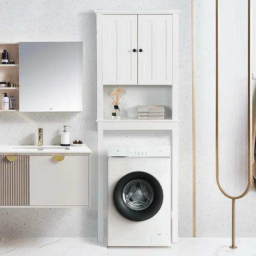 Miniatura 2 de Gabinete de almacenamiento sobre el inodoro, organizador de armario de almacenamiento de baño con puertas y estante ajustable, ahorro de espacio