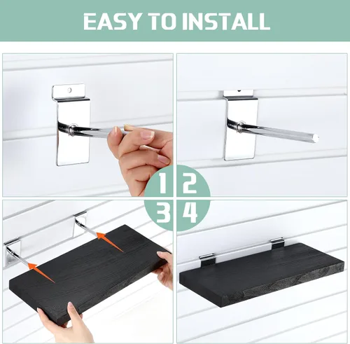 Miniatura 5 de Landical Paquete de 4 estantes de madera de pared de tablones, 16.1 pulgadas de profundidad x 6.7 pulgadas de ancho x 1.1 pulgadas de alto, estantes