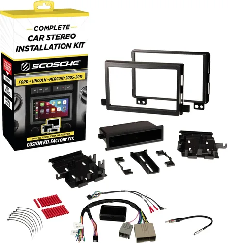 Scosche FD0514DDCS - Kit de instalación de radio doble DIN para salpicadero compatible con vehículos Ford seleccionados, Lincoln o Mercury 2005-16,