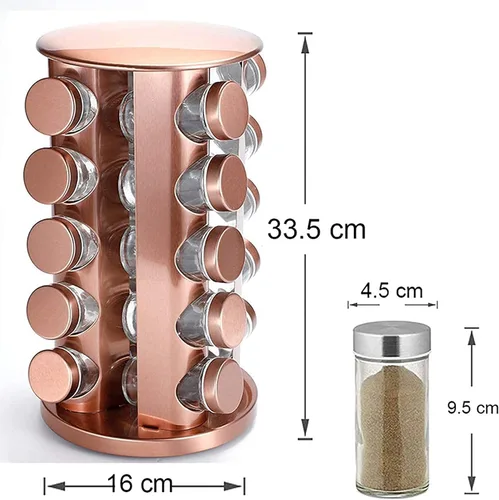 Miniatura 6 de Estante de especias giratorio con 16/20 tarros de vidrio, organizador de condimentos de encimera de acero inoxidable, elegante solución de Rojo