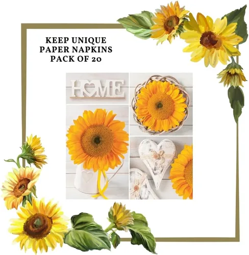 Miniatura 5 de Servilletas de papel de girasol de 13 x 13 pulgadas, 20 unidades, servilletas de 3 capas de girasol para arte de Navidad, cena y fiesta, servilletas