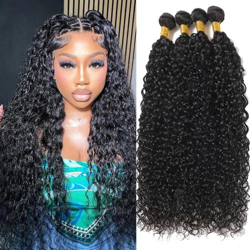 Miniatura 9 de Borchan Water Wave 3 Paquetes Cabello Humano Húmedo y Ondulado Cabello Humano 3 Paquetes para Mujeres Negras 16 18 20 Pulgadas Paquetes Brasileños
