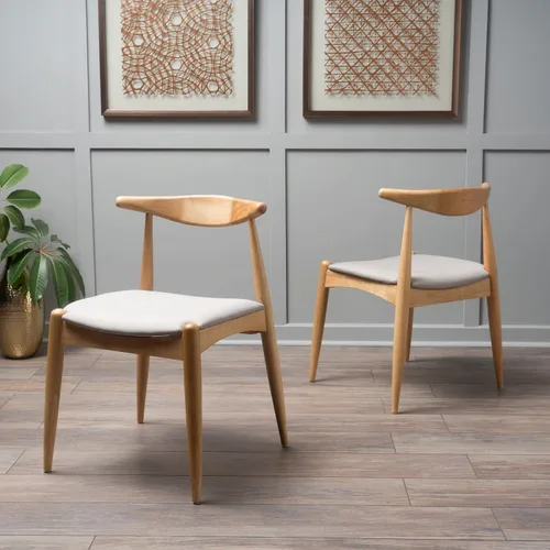 Miniatura 2 de Sandra Grey set de 2 sillas modernas, para comedor, estilo mediados de siglo, de tela color gris y madera de nogal. Beige