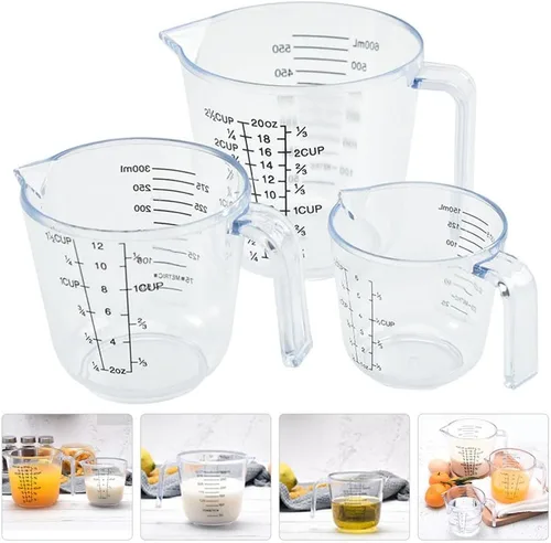 Miniatura 3 de HEMOTON Juego de 3 tazas medidoras de plástico, transparente, de grado alimenticio fuerte, copa de vino líquida pesada para cocina, hornear