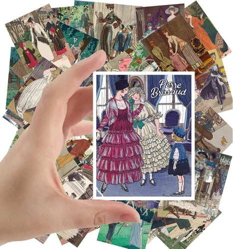 Miniatura 25 de Calcomanías grandes (24 piezas de 2.5 x 3.5 pulgadas), hermosas damas en vestido de seda, retratos victorianos, pintura de museo antiguo, póster