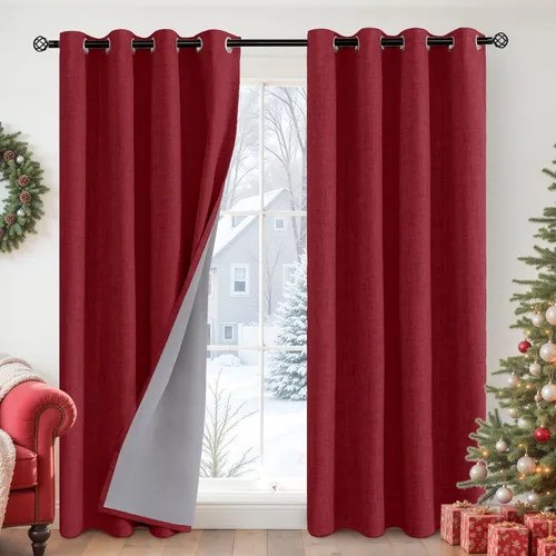 Miniatura 25 de YoungsTex - Cortinas opacas de lino para dormitorio, oscurecimiento de la habitación, cortinas con textura de lino, paneles con aislamiento térmico