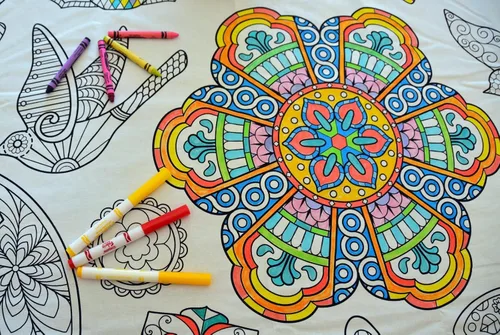 Miniatura 12 de Diseño de mandala, mantel rectangular XL de 60 x 102 pulgadas, mantel interactivo para colorear para niños, tela de poliéster/algodón, lavable