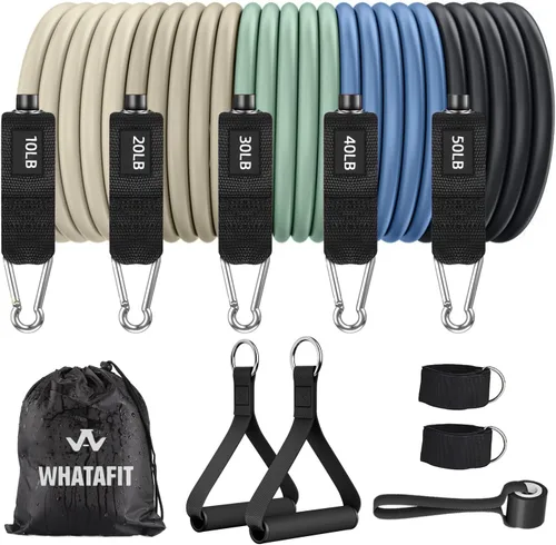 Miniatura 8 de WHATAFIT Bandas de resistencia, bandas de ejercicio, bandas de resistencia para entrenamiento, bandas de entrenamiento con asas para hombres y Multi