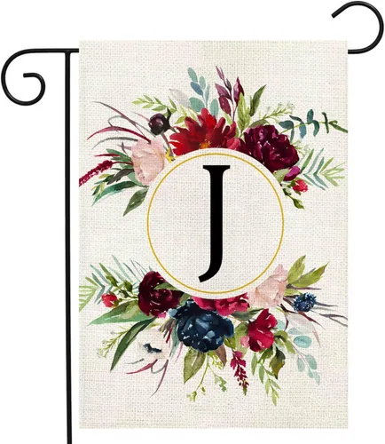 Miniatura 31 de Banderas de jardín con monograma de letra P, bandera de jardín de verano de 12 x 18 pulgadas, banderas florales de doble cara para patio, bandera