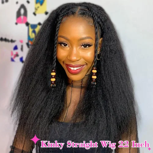 Miniatura 5 de Kinky Straight Wig Yaki Straight Human Hair Wig 14 Inch Brazilian KinkyStraight Human Hair Wig 180 Density 13x4 Lace Front Wig Human Hair Kinky