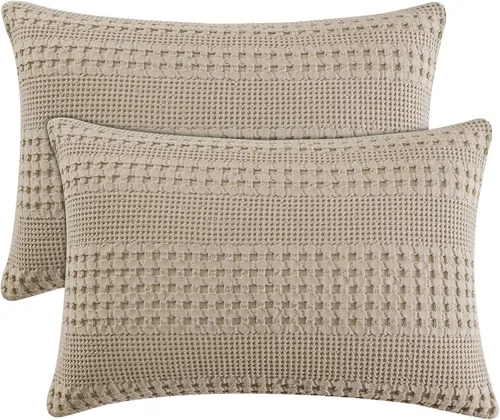 Miniatura 36 de PHF Fundas de almohada con tejido de gofre de 24" x 24", paquete de 2, funda de almohada cuadrada 100% algodón para decoración de ropa de cama, sin