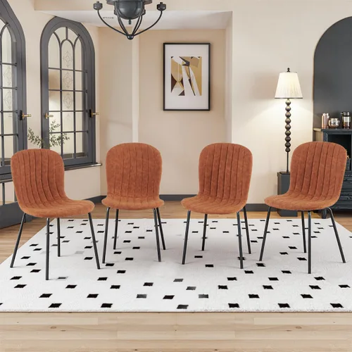 Juego de 4 sillas de comedor, modernas sillas de comedor de piel sintética de mediados de siglo con patas de metal negro, cómoda silla de cocina