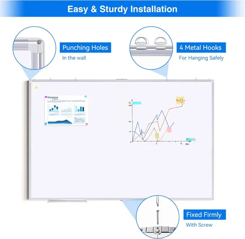 Miniatura 4 de Pizarra blanca magnética de borrado en seco para pared, 48 x 46 pulgadas (4 pies x 3 pies), pizarra blanca portátil plegable con una bandeja larga