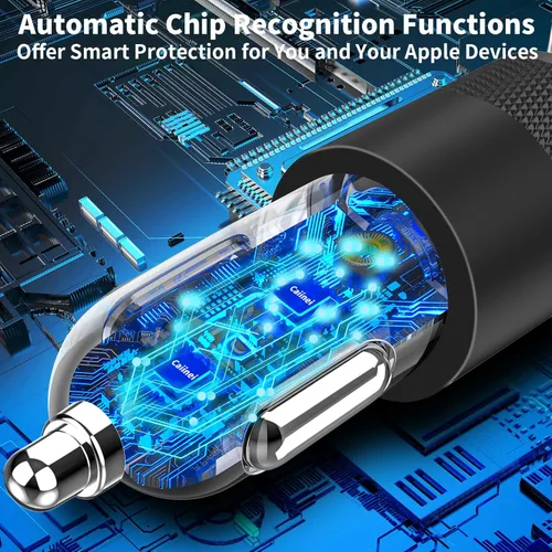Miniatura 8 de 【Certificado MFi】Cargador rápido para iPhone de 4.8 A, cargador de coche USB dual Caiinei de 4.8 A, carga rápida, cable Lightning integrado de 6