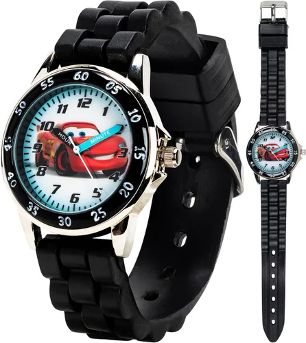Accutime Disney Pixar Cars Lightning McQueen Reloj de enseñanza del tiempo para niños con esfera interactiva de carreras