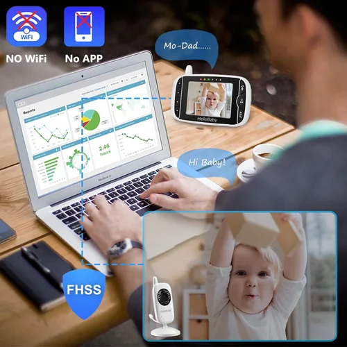Miniatura 3 de HelloBaby Monitor de video para bebés con cámara y audio, pantalla LCD de 3.2 pulgadas, visión nocturna infrarroja, audio bidireccional y monitoreo