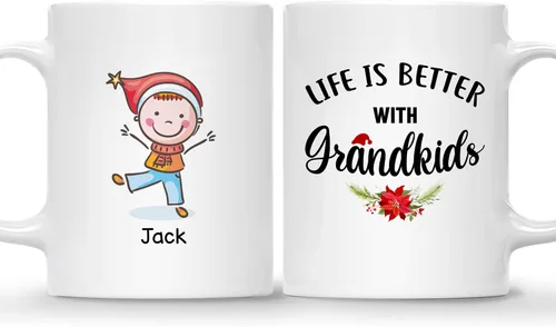 Gossby Taza personalizada – GRANDKIDS MAKE LIFE MORE GRAND (1 niño) – Taza de café de cerámica de 11 onzas y 15 onzas para abuelos/abuelos – Idea de