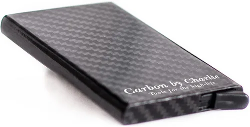 RFID bloqueo de fibra de carbono pop-up billetera, diseño delgado y lujoso, tarjetero para hombres, caja de regalo, Negro -, Minimalista