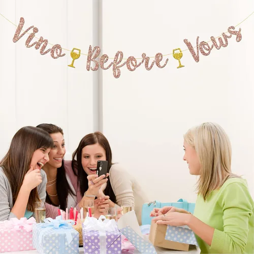 Miniatura 6 de Cartel de vino antes de los votos, despedida de soltera, compromiso, novia a ser, decoraciones de fiesta de boda (purpurina dorada rosa)