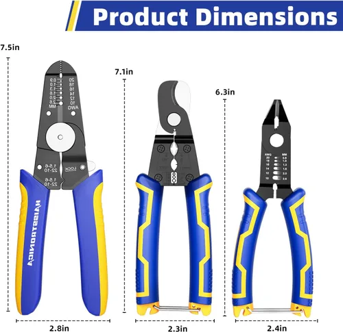 Miniatura 8 de haisstronica Juego de herramientas pelacables para bricolaje, 10-20AWG, paquete de 3 pelacables manual y cortadores de desbaste y cortadores