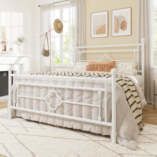 Miniatura 3 de Allewie Base de cama de plataforma de metal tamaño Queen con cabecero y pie de cama vintage victorianos/base de colchón/almacenamiento debajo