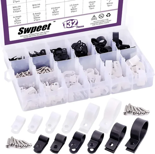 Miniatura 9 de Swpeet Paquete de 135 clips de cable tipo R de nailon negro de 6 tamaños, 1/4 pulgadas, 5/16 pulgadas, 3/8 pulgadas, 1/2 pulgadas, 3/4 pulgadas, 1