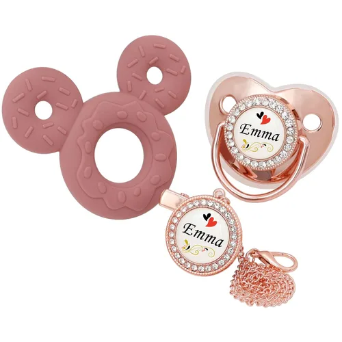Miniatura 8 de Juego de chupete personalizado y clip para chupete con nombre, chupete personalizado, nombre y cadena personalizados, juguetes mordedores de Dorado