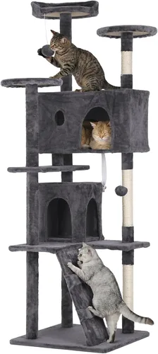 Miniatura 10 de Árbol para gatos de 54 pulgadas, torre de escalada para gatos con poste rascador, casa para gatos con percha, árbol para gatitos, condominio