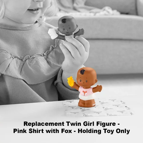 Miniatura 3 de Pieza de repuesto para el juego Fisher-Price Little People Snuggle Twins - GKP69 ~ Figura de niña gemela de repuesto ~ Camisa rosa con zorro ~