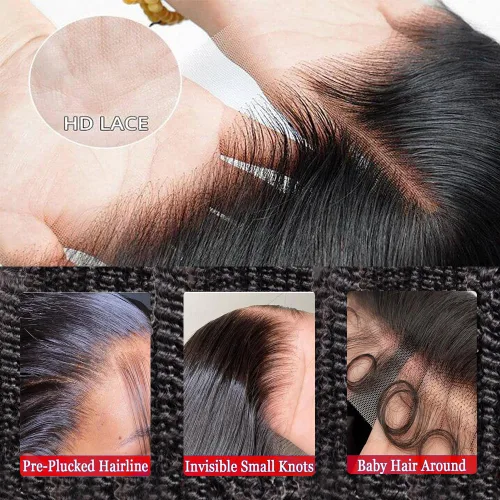 Miniatura 5 de Pelucas de cabello humano con encaje frontal de onda profunda 13x4 de 200 densidad, pelucas de encaje frontal HD de cabello humano completo