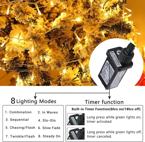 Miniatura 3 de 800 luces LED decorativas de Navidad para interiores y exteriores, 8 modos, impermeable, enchufable, alambre transparente, cadena de luces
