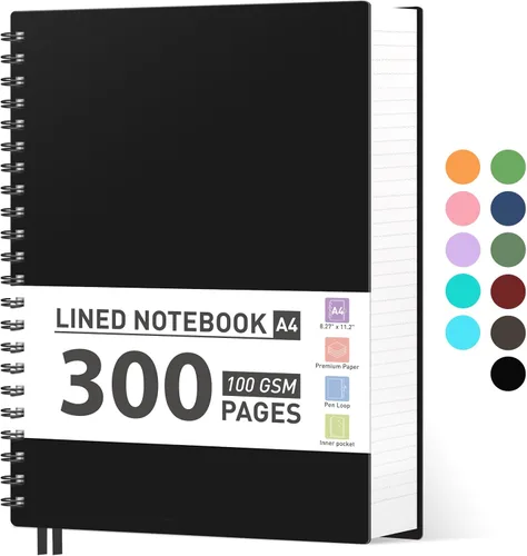 Miniatura 25 de AHGXG Cuaderno espiral rayado para universidad - Cuaderno espiral perforado A4 de 8.5" x 11", 300 páginas con páginas perforadas fáciles de rasgar