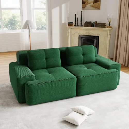 Miniatura 78 de Sofás modulares modulares sin hueso de 82 pulgadas para sala de estar, juego de sofá comprimido de 2 plazas, no requiere montaje, tela de pana, Verde