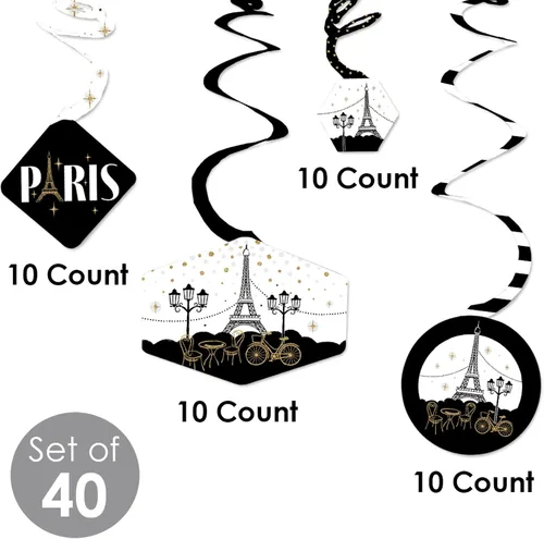 Miniatura 5 de Big Dot of Happiness Stars Over Paris - Decoración para colgar en fiestas con temática parisina - Remolinos de decoración para fiestas - Juego de 40