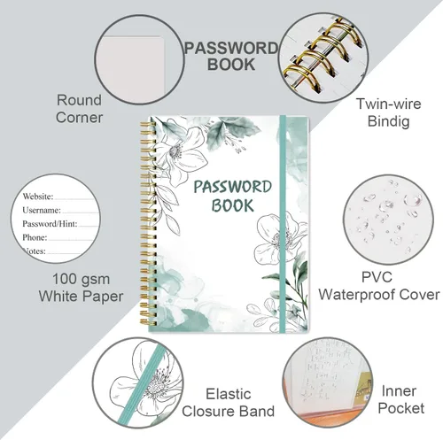 Miniatura 23 de Libro de contraseñas con pestañas alfabéticas, libro de bolsillo pequeño para iniciar sesión en computadora y sitio web, libro de registro