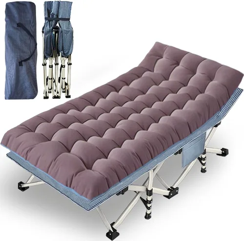 Miniatura 8 de Paquete de 2 catres de camping con colchón para dormir con almohadilla cómoda, cama de campamento resistente para adultos, catre plegable para casa