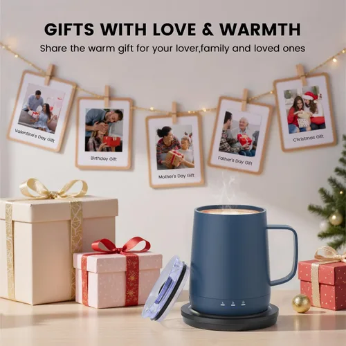 Miniatura 2 de Taza de café inteligente con autocalentamiento, taza de café de control de temperatura de 14 oz, se calienta hasta 150°F, taza de café con Azul