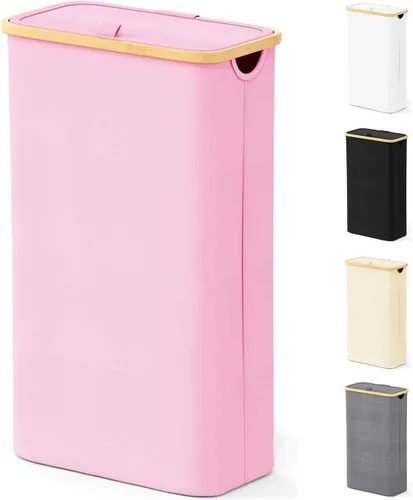 Miniatura 16 de SpaceAid Cesta de lavandería con tapa, 110L de gran capacidad, cesta alta para ropa con asas de bambú, cesta plegable para dormitorio, baño, Negro