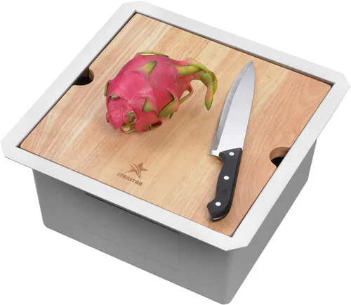 Miniatura 11 de STARSTAR Fregadero de cocina de acero inoxidable 304 de acero inoxidable 304 con rejilla, tabla de cortar, colador con cesta (13 x 15 x 8)